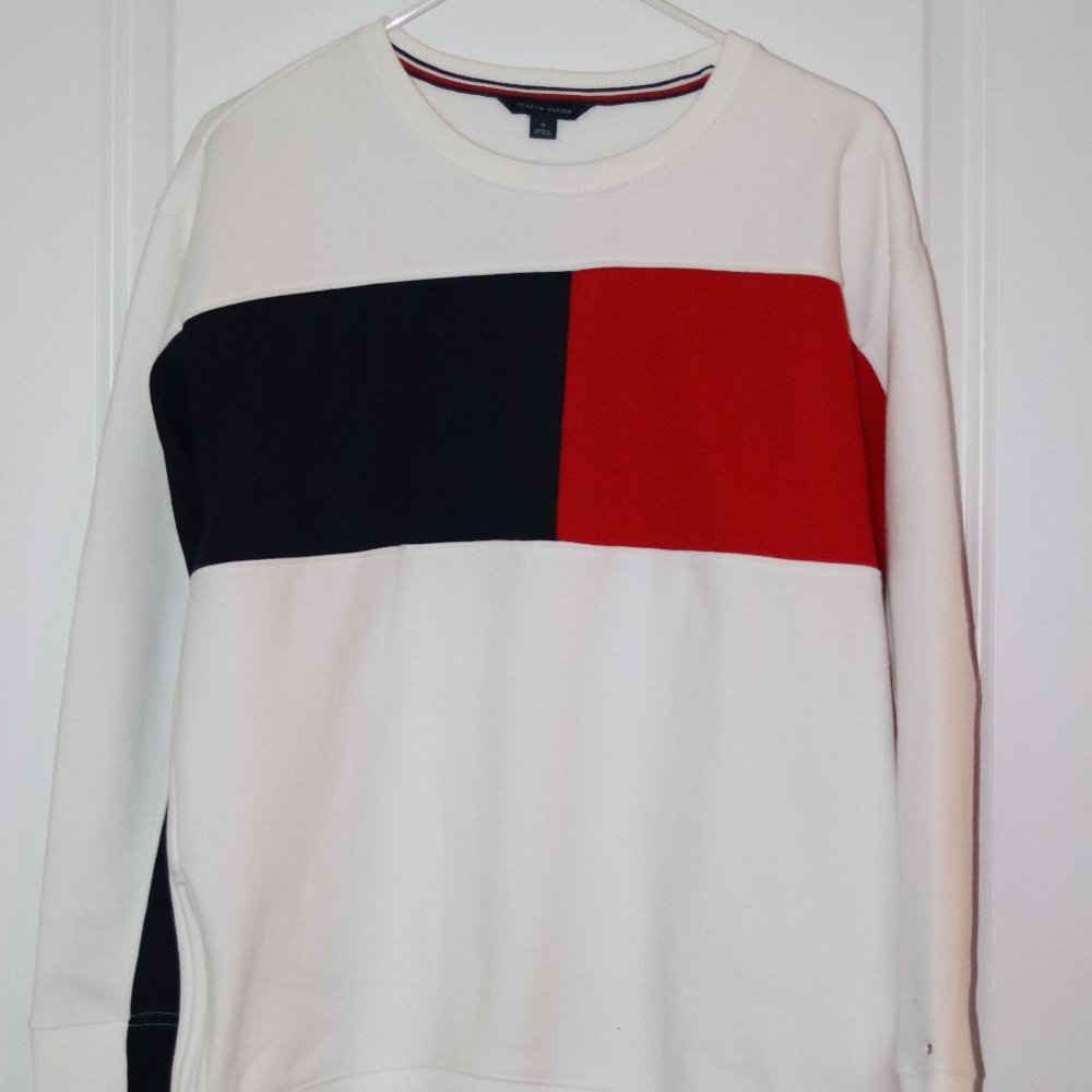 Tommy Hilfiger White, Navy, & Red Sweatshirt, Women's Medium